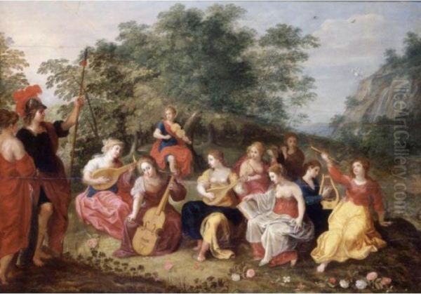 Apollo And The Nine Muses With Mount Helicon In The Distance Oil Painting by Hendrik van Balen