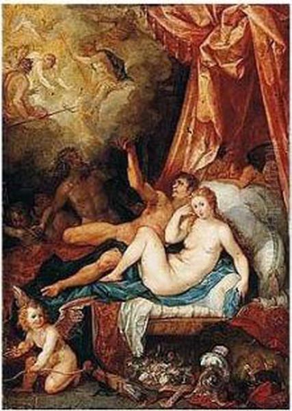 Mars And Venus Surprised By Vulcan Oil Painting by Hendrik van Balen