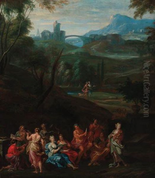 Apollo And The Muses On Mount Parnassus Oil Painting by Hendrik van Balen