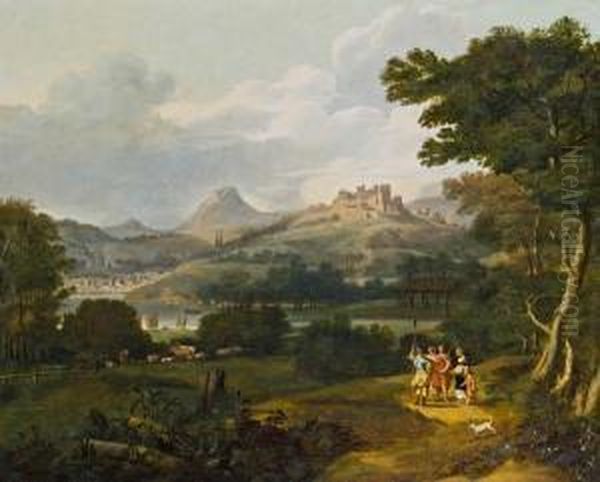 Sudliche Landschaft Mit Stadt An Einem See Und 5 Figuren Oil Painting by Jan Frans Van Bloemen (Orizzonte)