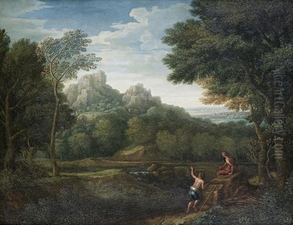 Classical Figures Resting Before An Italianate Landscape Oil Painting by Jan Frans Van Bloemen (Orizzonte)