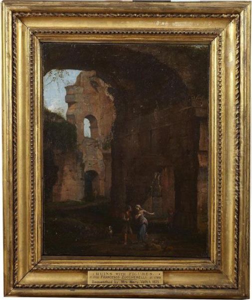 Figures And Dog By Ruins Oil Painting by Jan Frans Van Bloemen (Orizzonte)