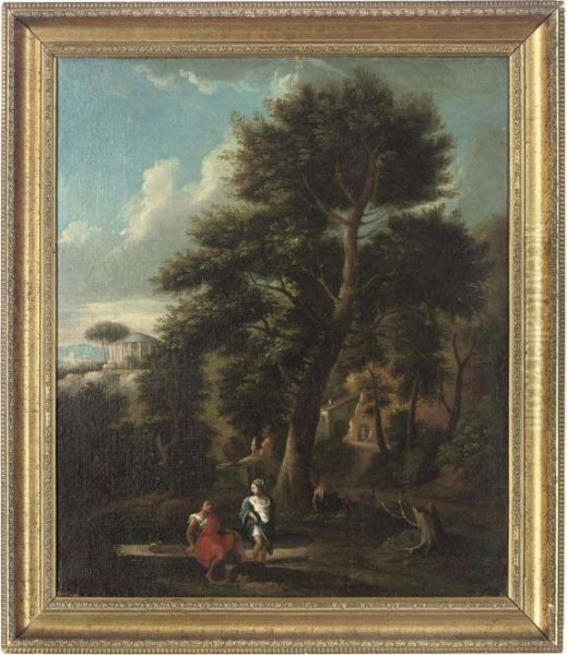 Figures In A Classical Landscape Oil Painting by Jan Frans Van Bloemen (Orizzonte)