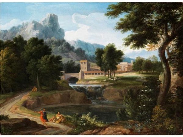 Sudliche Flusslandschaft Mitbruckenkastell Oil Painting by Jan Frans Van Bloemen (Orizzonte)