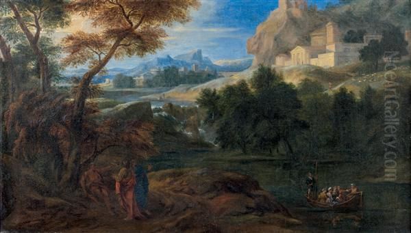 Paysage Fluvial Surmonte D'une Ville Classique Oil Painting by Jan Frans Van Bloemen (Orizzonte)