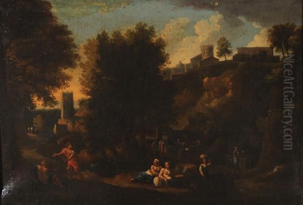 Paesaggio Romano Con Figure E Sfondo Di Borgo Oil Painting by Jan Frans Van Bloemen (Orizzonte)