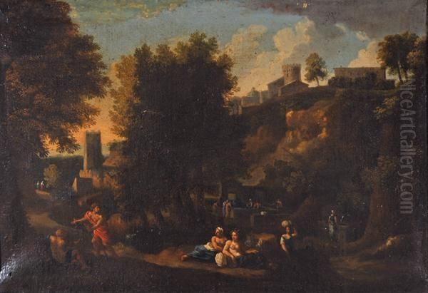 Paesaggio Romano Con Figure E Sfondodi Borgo Oil Painting by Jan Frans Van Bloemen (Orizzonte)