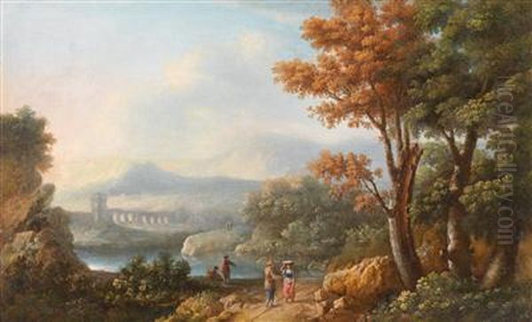 Sudliche Flusslandschaft Mit Wanderern Oil Painting by Jan Frans Van Bloemen (Orizzonte)