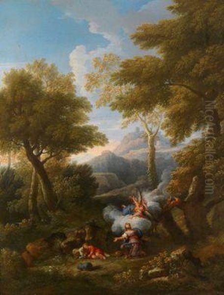 Umkreis Weitegebirgslandschaft Mit Einem Engel Oil Painting by Jan Frans Van Bloemen (Orizzonte)