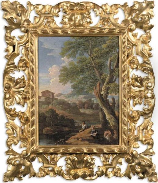 An Italianate Landscape With Anglers By A River Oil Painting by Jan Frans Van Bloemen (Orizzonte)