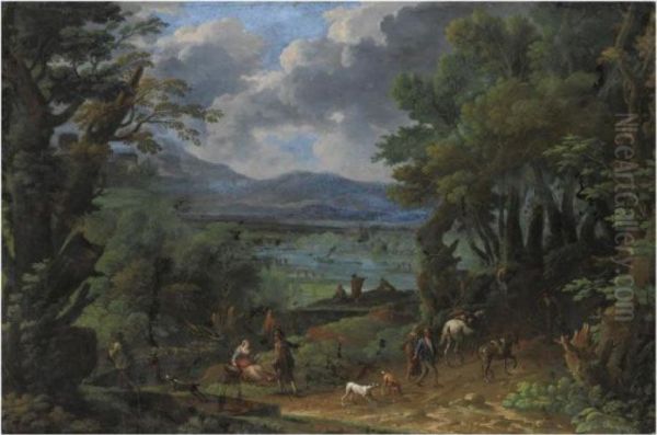 Paesaggio Fluviale Con Viandanti Oil Painting by Jan Frans Van Bloemen (Orizzonte)