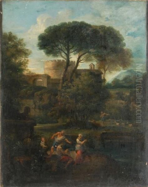 Paesaggio Laziale Con Ruderi Efigure Oil Painting by Jan Frans Van Bloemen (Orizzonte)