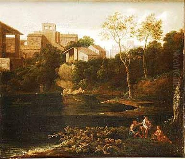 Paisaje Italiano Con Figuras Y Arquitecturas Oil Painting by Jan Frans Van Bloemen (Orizzonte)