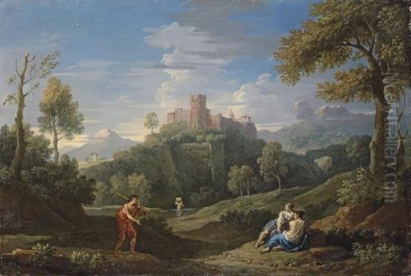 An Extensive Mountainous Landscape With Figures On A Path, A Castle Beyond Oil Painting by Jan Frans Van Bloemen (Orizzonte)