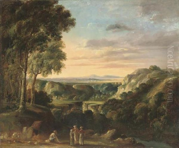 Travellers Resting Beside A Gorge Oil Painting by Jan Frans Van Bloemen (Orizzonte)