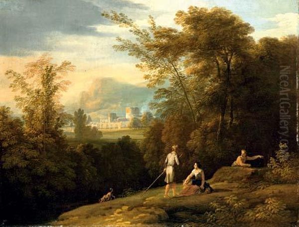 A Landscape With Shepherds, A Town Beyond Oil Painting by Jan Frans Van Bloemen (Orizzonte)