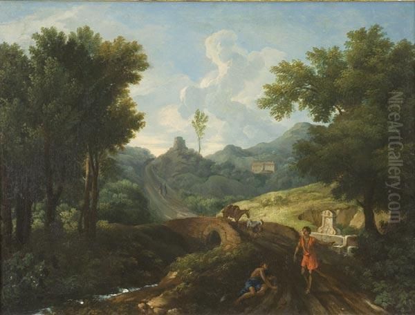 Paesaggio Con Viandanti Presso Una Fonte Oil Painting by Jan Frans Van Bloemen (Orizzonte)