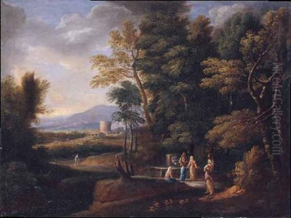 Paesaggio Con Donne Al Pozzo Oil Painting by Jan Frans Van Bloemen (Orizzonte)