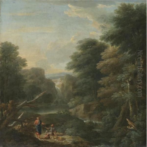 An Italianate Landscape With Christ Healing A Cripple Oil Painting by Jan Frans Van Bloemen (Orizzonte)