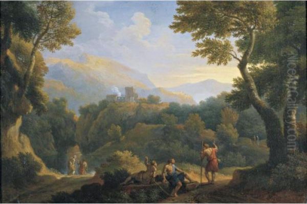 Figures In A Classical Landscape Oil Painting by Jan Frans Van Bloemen (Orizzonte)