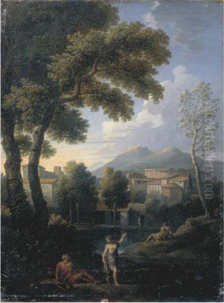 Paesaggio Laziale Con Astanti E Borgo In Lontananza Oil Painting by Jan Frans Van Bloemen (Orizzonte)