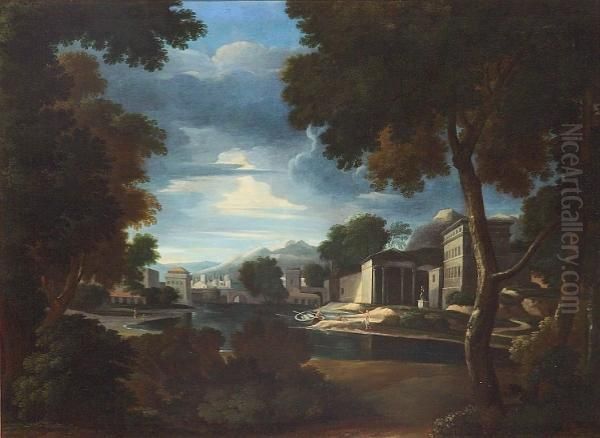 A Classical Landscape With A Town On A River And Numerous Figures Oil Painting by Jan Frans Van Bloemen (Orizzonte)