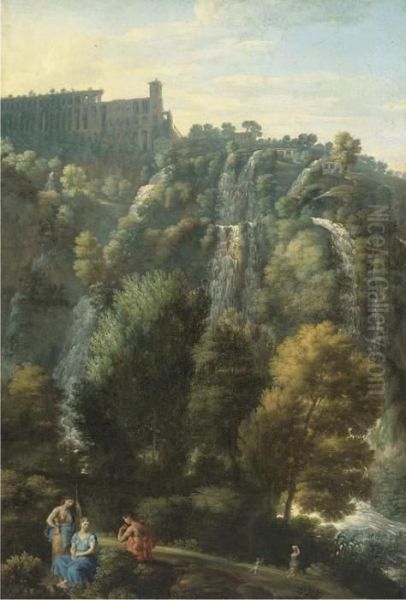 The Falls Of Tivoli With The Villa Of Maecenas And Herdsmen Oil Painting by Jan Frans Van Bloemen (Orizzonte)