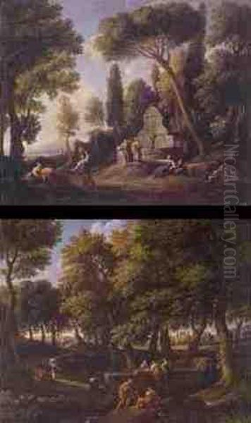 Figures Collecting Water (#) Landscape With Figures Oil Painting by Jan Frans Van Bloemen (Orizzonte)