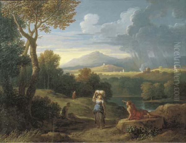 Paesaggio Laziale Con Astanti In Primo Piano Nei Pressi Di Unfiume Oil Painting by Jan Frans Van Bloemen (Orizzonte)