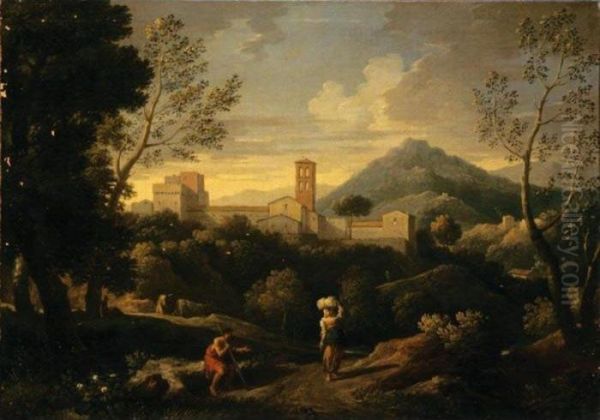 Paesaggio Classico Con Figure E Citta In Secondo Piano Oil Painting by Jan Frans Van Bloemen (Orizzonte)