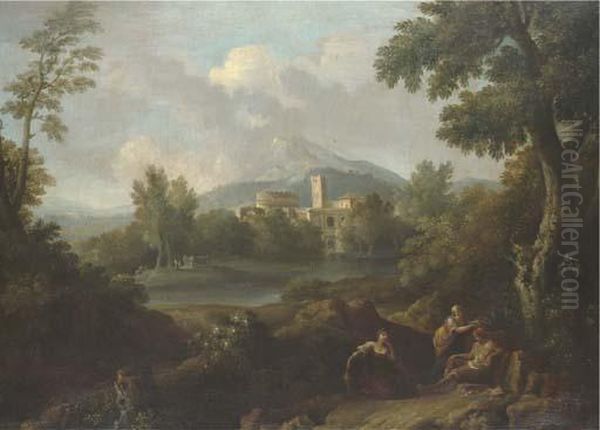 An Italianate Landscape With Classical Buildings And Figures By Alake Oil Painting by Jan Frans Van Bloemen (Orizzonte)