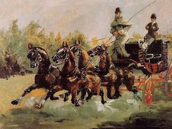 Alphonse de Toulouse-Lautrec Driving His Four-in-Hand Oil Painting by Henri De Toulouse-Lautrec