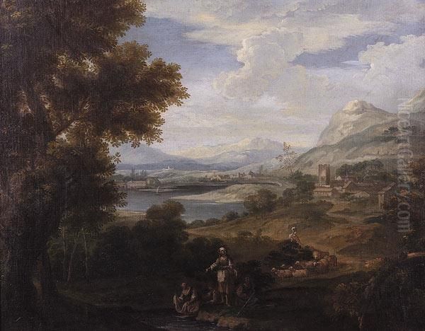 Italianate Landscape With Figures Oil Painting by Jan Frans Van Bloemen (Orizzonte)