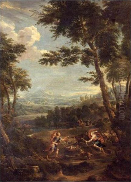 Atalanta And Meleager Hunting The Calydonian Boar Oil Painting by Jan Frans Van Bloemen (Orizzonte)