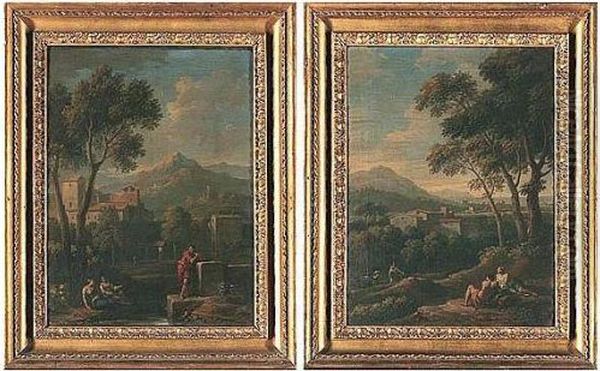 Italianate Landscapes With Figures Resting Before Hill-top Villages Oil Painting by Jan Frans Van Bloemen (Orizzonte)