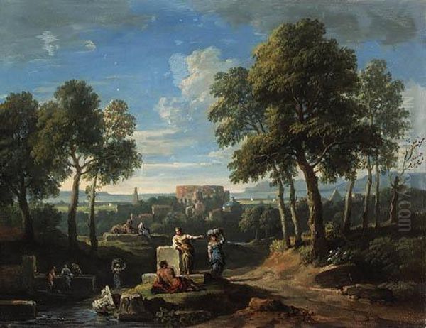 A Classical Landscape With Figures By Ruins Oil Painting by Jan Frans Van Bloemen (Orizzonte)