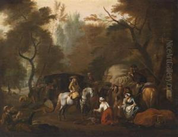 Assault In A Forest Oil Painting by Pieter van Bloemen