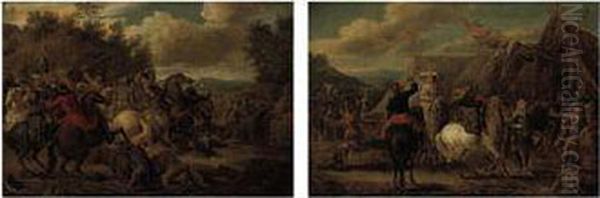 A Cavalry Skirmish Oil Painting by Pieter van Bloemen