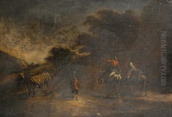 Figures On Horseback Oil Painting by Pieter van Bloemen