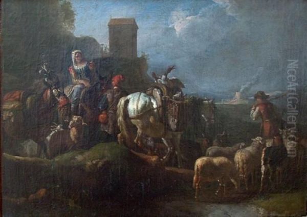 Paesaggio Con Viandanti Oil Painting by Pieter van Bloemen