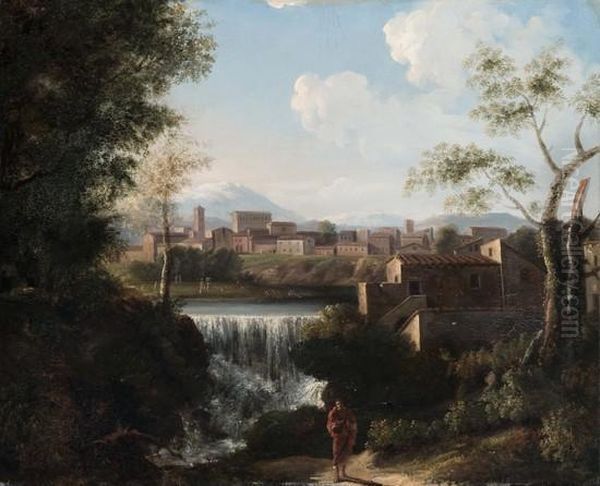 Paesaggio Boschivo Con Borgo E Cascata Oil Painting by Pieter van Bloemen