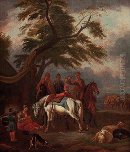 Reiter Und Rastende In Landschaft Oil Painting by Pieter van Bloemen