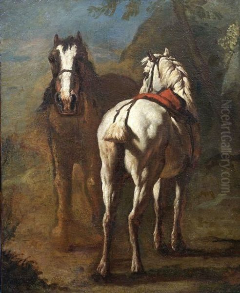 Schimmel Und Brauner Mit Blesse Oil Painting by Pieter van Bloemen