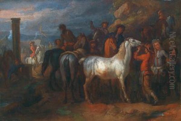 Mercato Equestre Oil Painting by Pieter van Bloemen