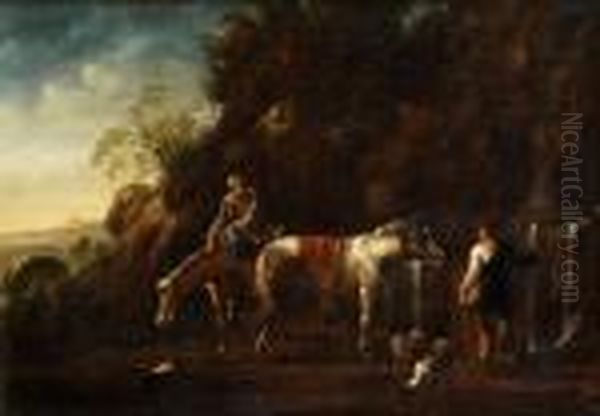 Jazdci Pri Studni Oil Painting by Pieter van Bloemen