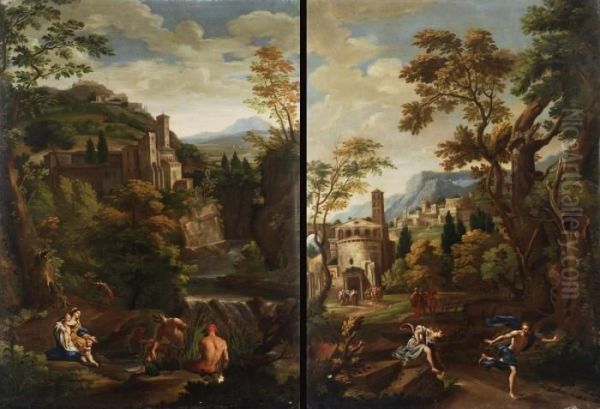 Trevisanilatona Trasforma I Contadini In Ranescena Mitologica Oil Painting by Pieter van Bloemen