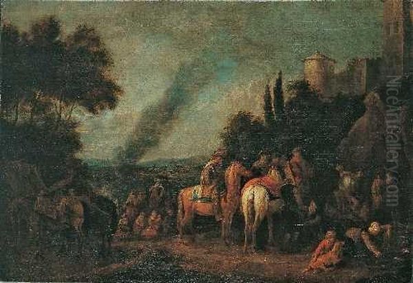 Landschaft Mit Rastenden Soldaten. Oil Painting by Pieter van Bloemen