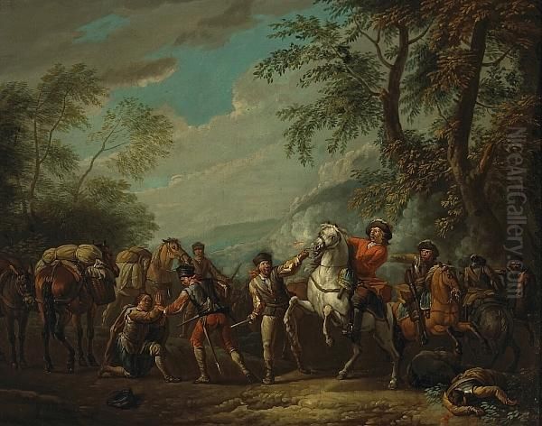 Travellers Set Upon By Bandits Oil Painting by Pieter van Bloemen