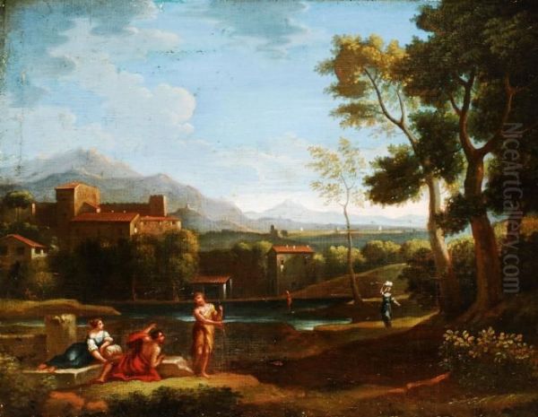 Italienische Landschaft Mit Ortsansicht Und Oil Painting by Pieter van Bloemen