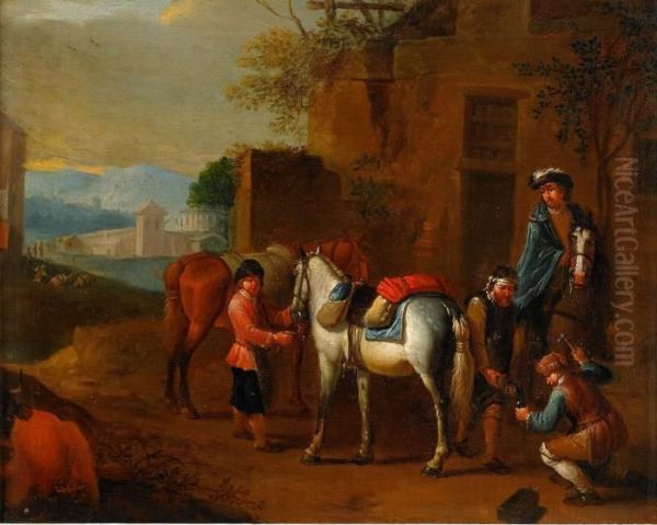 Hos Hovslagaren Oil Painting by Pieter van Bloemen